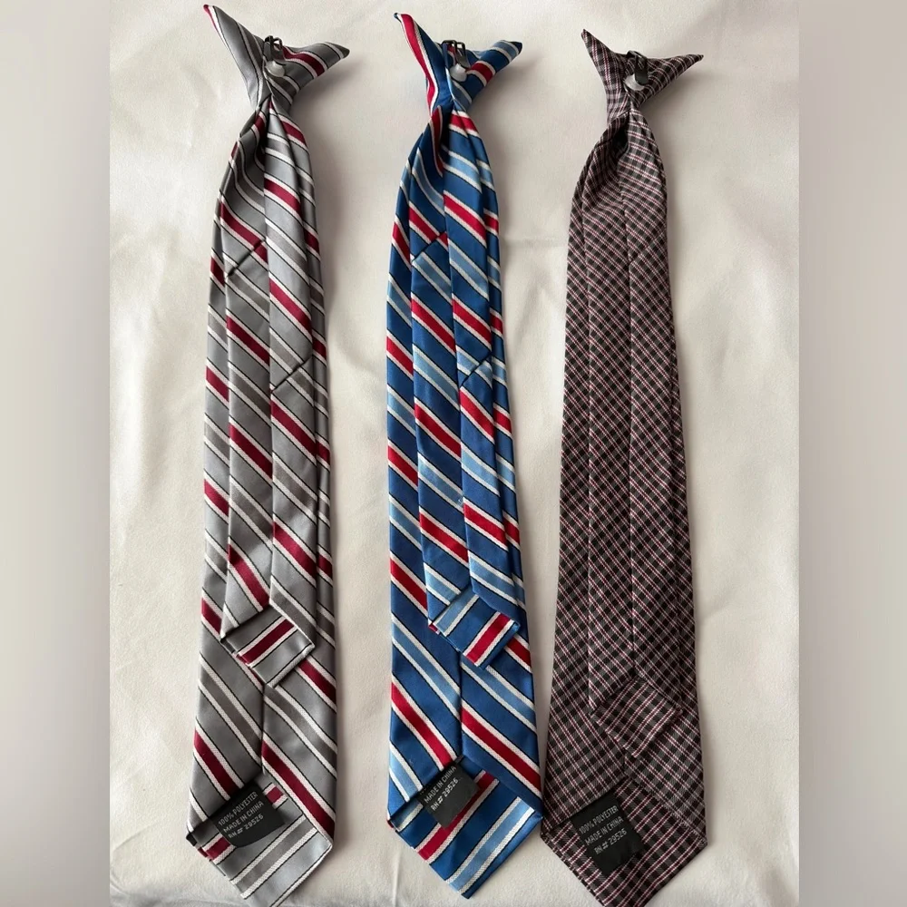 Elegant Striped and Checkered Ties Set Clip on ties